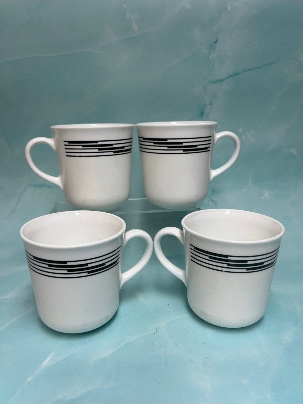 Set of 4 coffee mug  Corelle Optic Black Geometric
